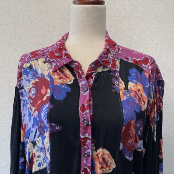 Free People Tunic Top Womens Size M Black Floral Brunch A Bunch Oversized Flowy - Picture 3 of 8